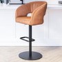 Curved Tan Faux Leather Adjustable Swivel Bar Stool with Back - Runa