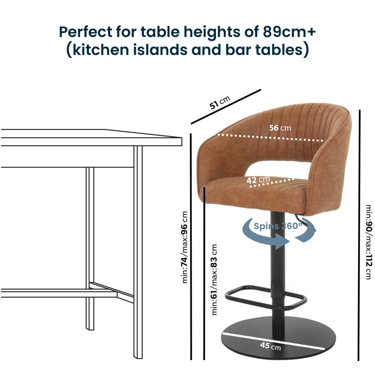 Curved Tan Faux Leather Adjustable Swivel Bar Stool with Back Runa Furniture123