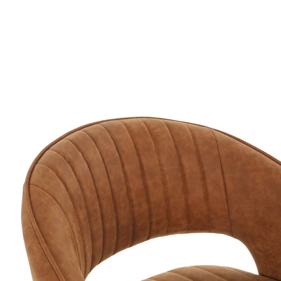 ALMOST PERFECT - Curved Tan Faux Leather Adjustable Swivel Bar Stool with Back - Runa