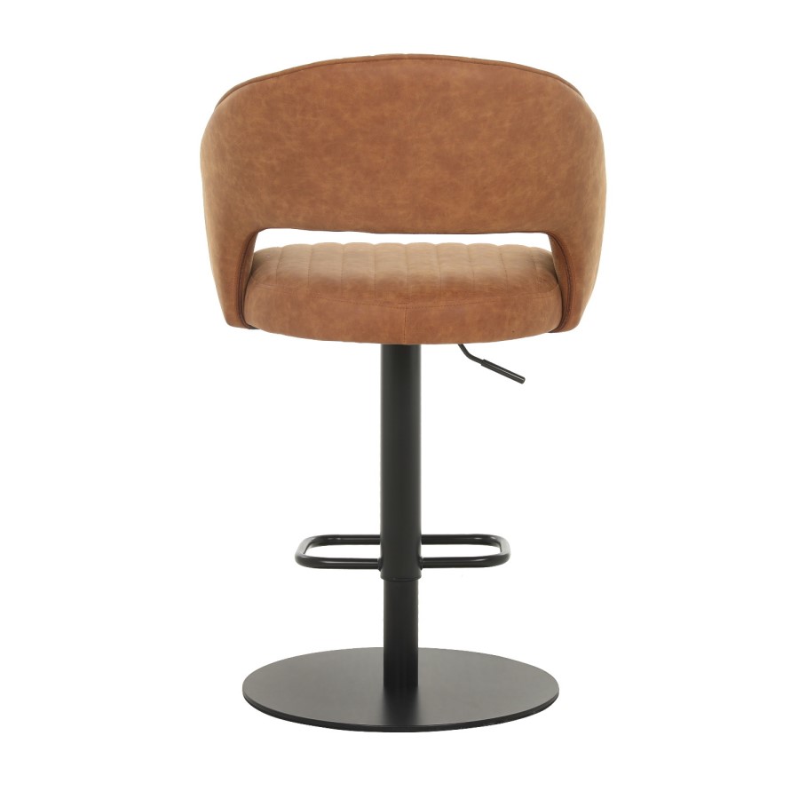 ALMOST PERFECT - Curved Tan Faux Leather Adjustable Swivel Bar Stool with Back - Runa