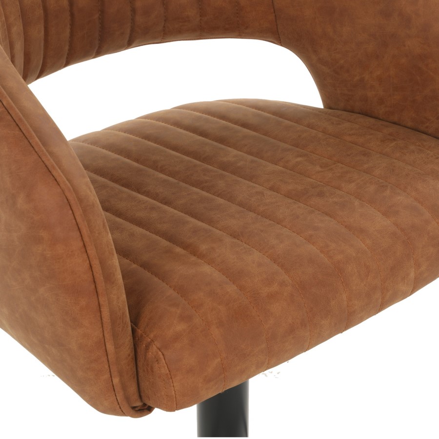 ALMOST PERFECT - Curved Tan Faux Leather Adjustable Swivel Bar Stool with Back - Runa