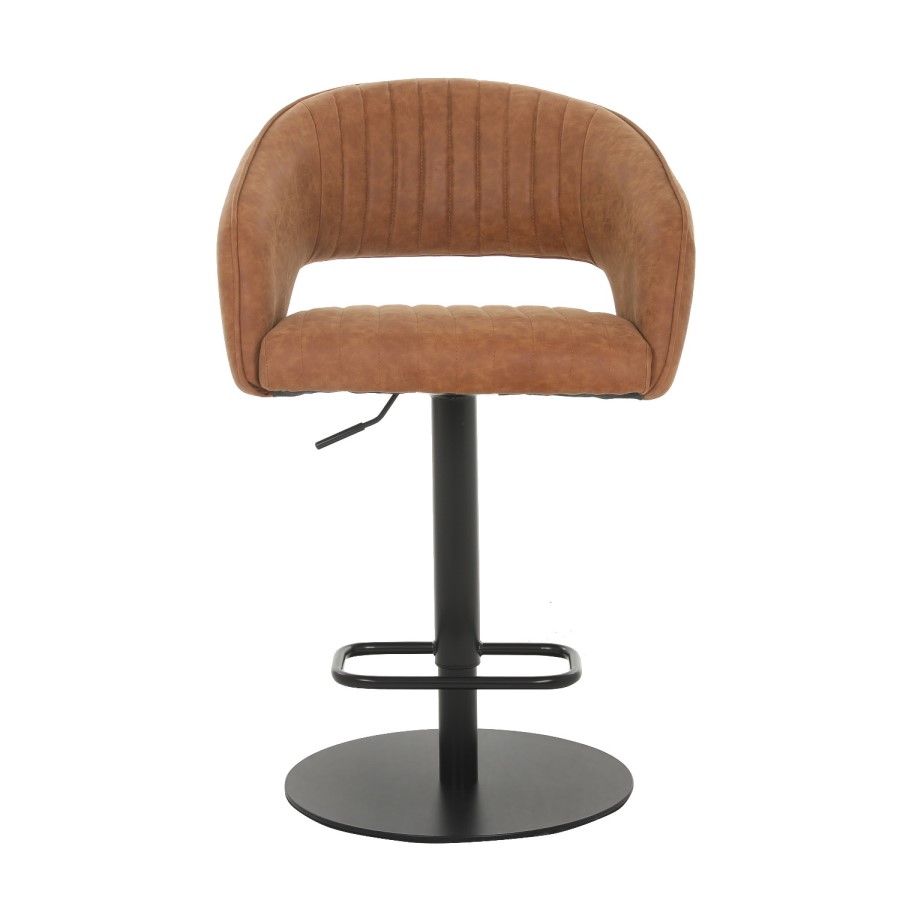 ALMOST PERFECT - Curved Tan Faux Leather Adjustable Swivel Bar Stool with Back - Runa