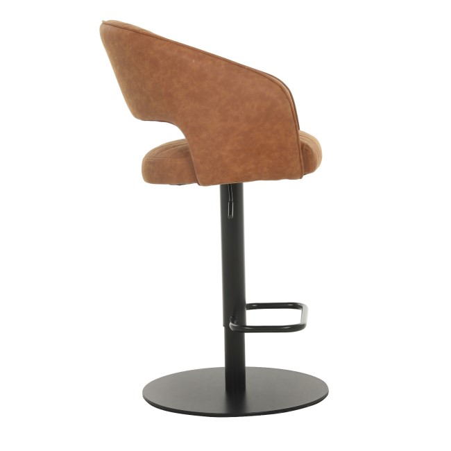 Curved Tan Faux Leather Adjustable Swivel Bar Stool with Back - Runa