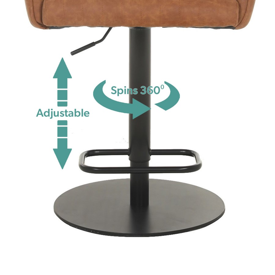 ALMOST PERFECT - Curved Tan Faux Leather Adjustable Swivel Bar Stool with Back - Runa