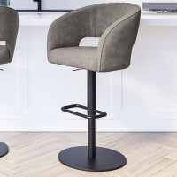 Dove Grey Faux Leather Adjustable Swivel Bar Stool with Back - Runa Dove Grey Faux Leather Adjustable Swivel Bar Stool with Back - Runa