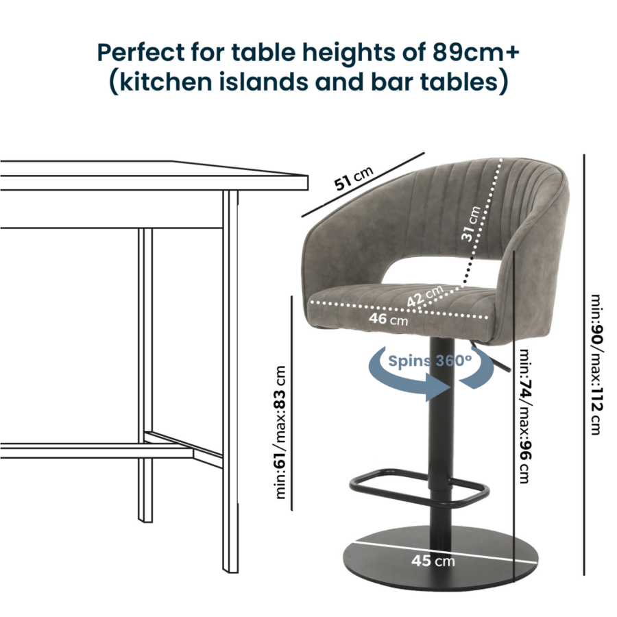 Dove Grey Faux Leather Adjustable Swivel Bar Stool with Back - Runa