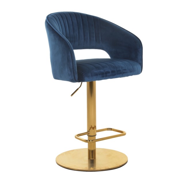 ONLY OPENED - Curved Navy Velvet Adjustable Bar Stool with Back - Runa