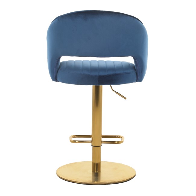 ONLY OPENED - Curved Navy Velvet Adjustable Bar Stool with Back - Runa