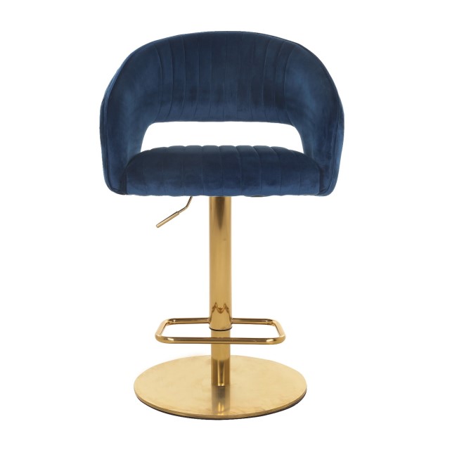 ONLY OPENED - Curved Navy Velvet Adjustable Bar Stool with Back - Runa