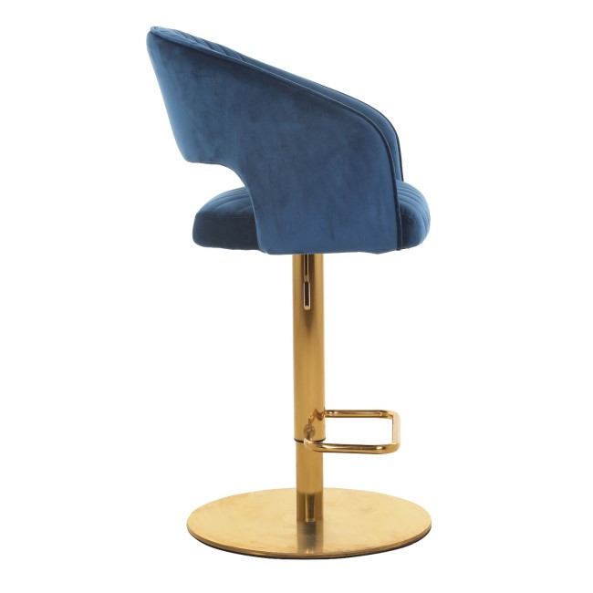 ONLY OPENED - Curved Navy Velvet Adjustable Bar Stool with Back - Runa