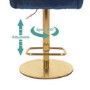 GRADE A2 - Navy Blue Velvet Adjustable Bar Stool with Curved Back - Runa