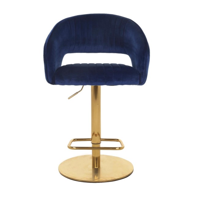 ALMOST PERFECT - Navy Blue Velvet Adjustable Swivel Bar Stool with Curved Back - Runa