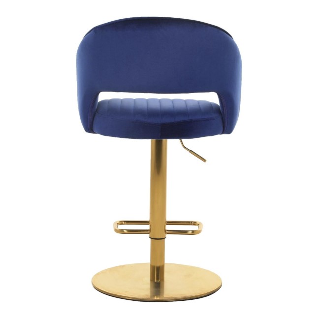 ALMOST PERFECT - Navy Blue Velvet Adjustable Swivel Bar Stool with Curved Back - Runa