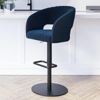 Blue Velvet Adjustable Swivel Bar Stool with Back - Runa Blue Velvet Adjustable Swivel Bar Stool with Back - Runa