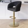 Curved Black Faux Leather Adjustable Swivel Bar Stool with Brass Base - Runa