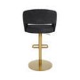 Curved Black Faux Leather Adjustable Swivel Bar Stool with Brass Base - Runa
