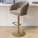 78982588/1/RUN006 GRADE A2 - Curved Mink Matt Velvet Adjustable Swivel Bar Stool with Gold Base - Runa