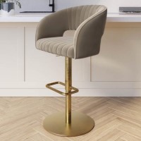 GRADE A2 - Curved Mink Matt Velvet Adjustable Swivel Bar Stool with Gold Base - Runa GRADE A2 - Curved Mink Matt Velvet Adjustable Swivel Bar Stool with Gold Base - Runa
