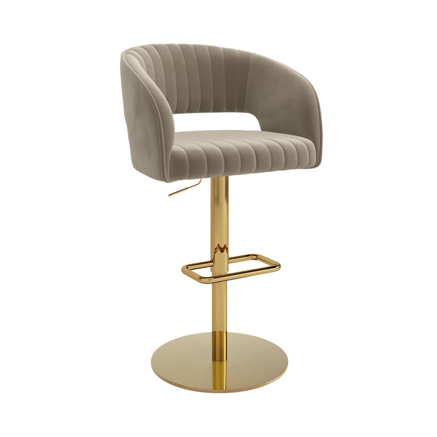 GRADE A2 - Curved Mink Matt Velvet Adjustable Swivel Bar Stool with Gold Base - Runa