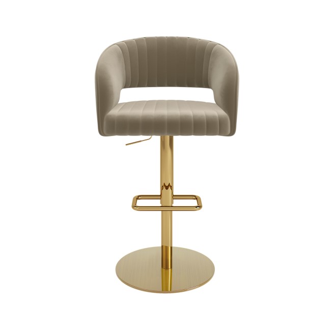 ALMOST PERFECT - Curved Mink Matt Velvet Adjustable Swivel Bar Stool with Gold Base - Runa