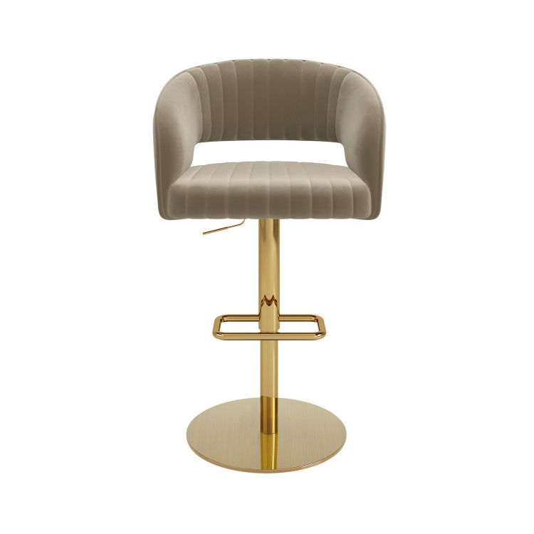 Curved Mink Matt Velvet Adjustable Swivel Bar Stool with Gold Base - Runa