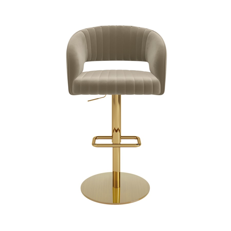 GRADE A2 - Curved Mink Matt Velvet Adjustable Swivel Bar Stool with Gold Base - Runa