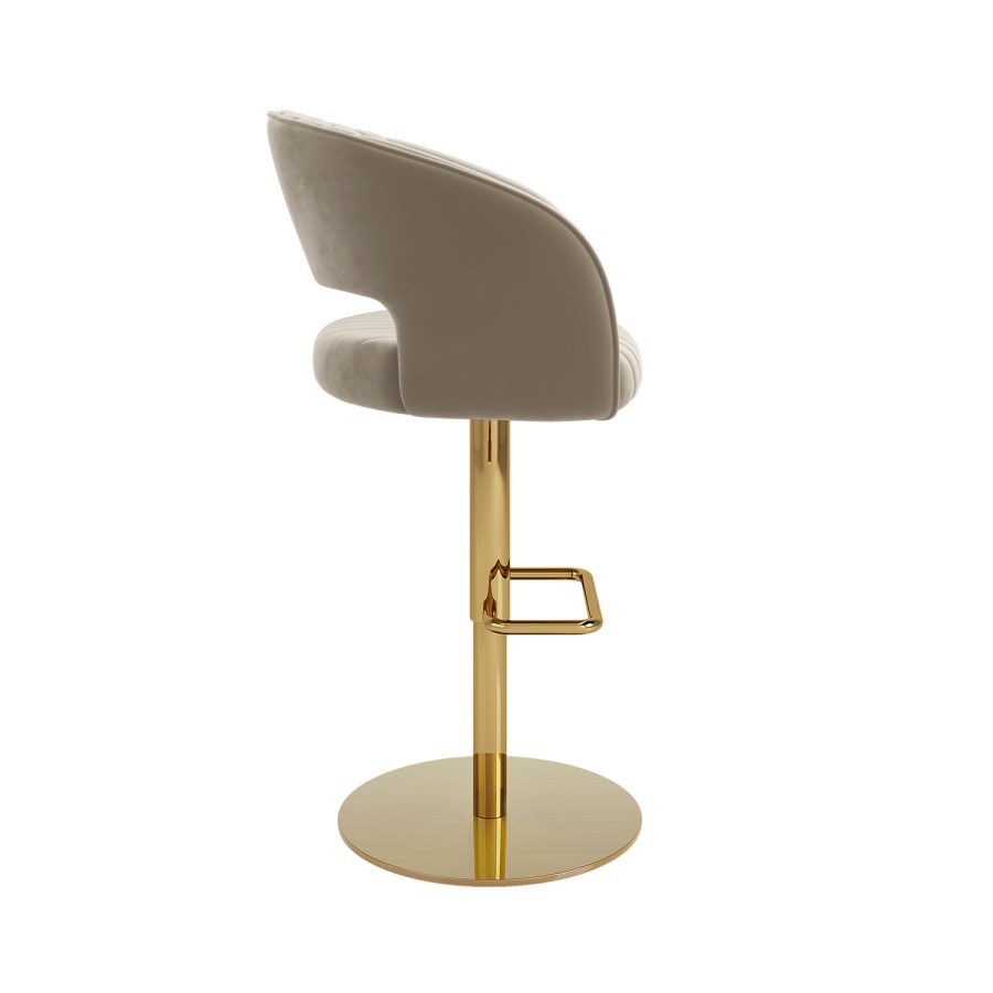 GRADE A2 - Curved Mink Matt Velvet Adjustable Swivel Bar Stool with Gold Base - Runa