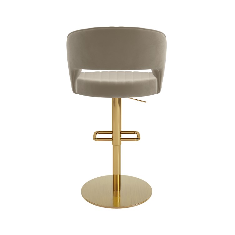 Curved Mink Matt Velvet Adjustable Swivel Bar Stool with Gold Base - Runa