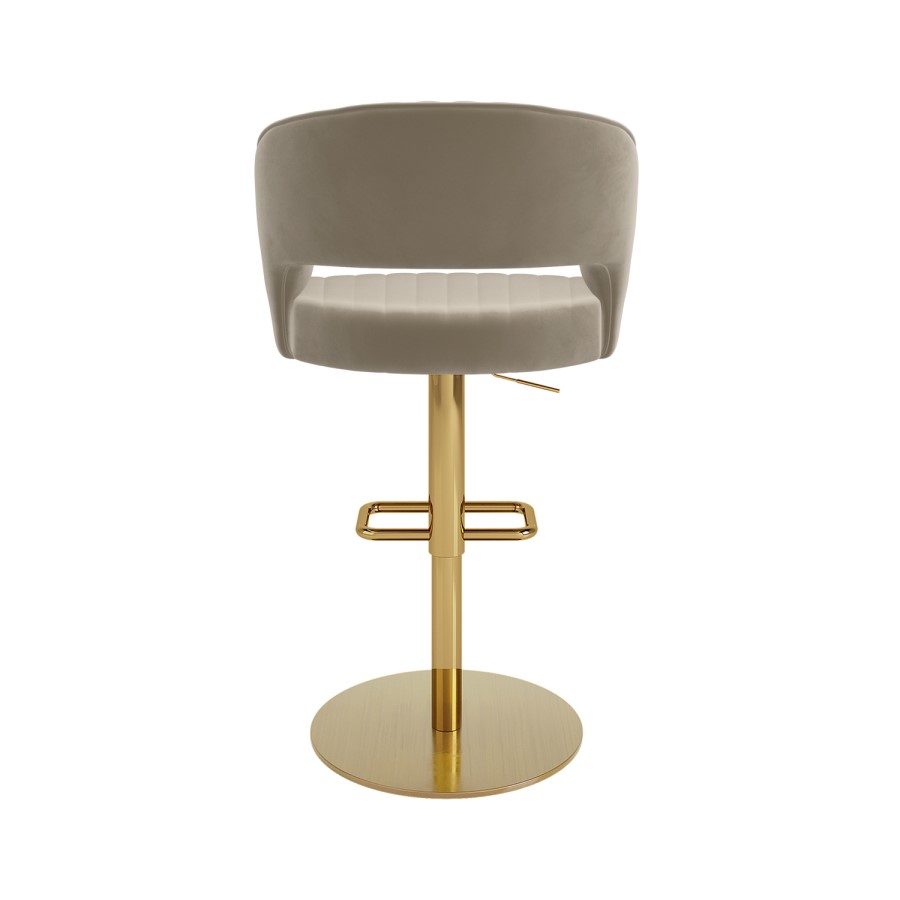 GRADE A2 - Curved Mink Matt Velvet Adjustable Swivel Bar Stool with Gold Base - Runa