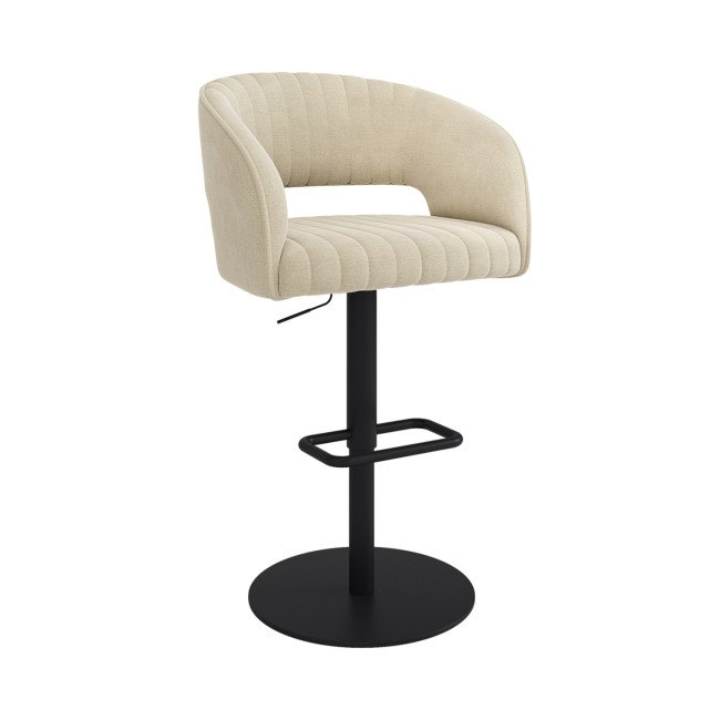 ONLY OPENED - Curved Beige Fabric Adjustable Swivel Bar Stool with Black Base - Runa