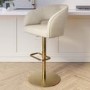 Curved Beige Upholstered Adjustable Swivel Bar Stool with Gold Base - Runa