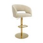 Curved Beige Fabric Adjustable Swivel Bar Stool with Gold Base - Runa