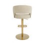 Curved Beige Fabric Adjustable Swivel Bar Stool with Gold Base - Runa