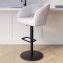 ALMOST PERFECT - Curved Beige Boucle Adjustable Swivel Barstool with Black Metal Base - Runa