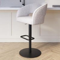 ALMOST PERFECT - Curved Beige Boucle Adjustable Swivel Barstool with Black Metal Base - Runa