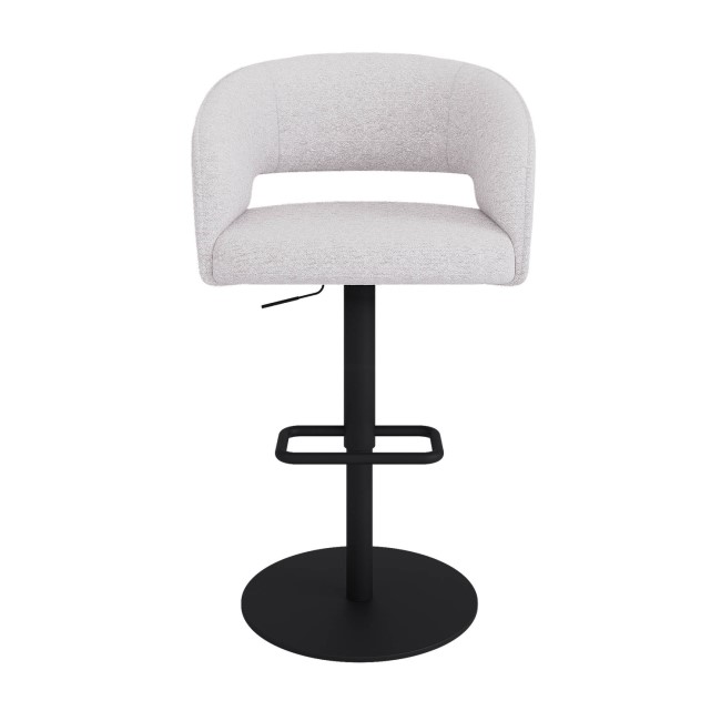 ALMOST PERFECT - Curved Beige Boucle Adjustable Swivel Barstool with Black Metal Base - Runa