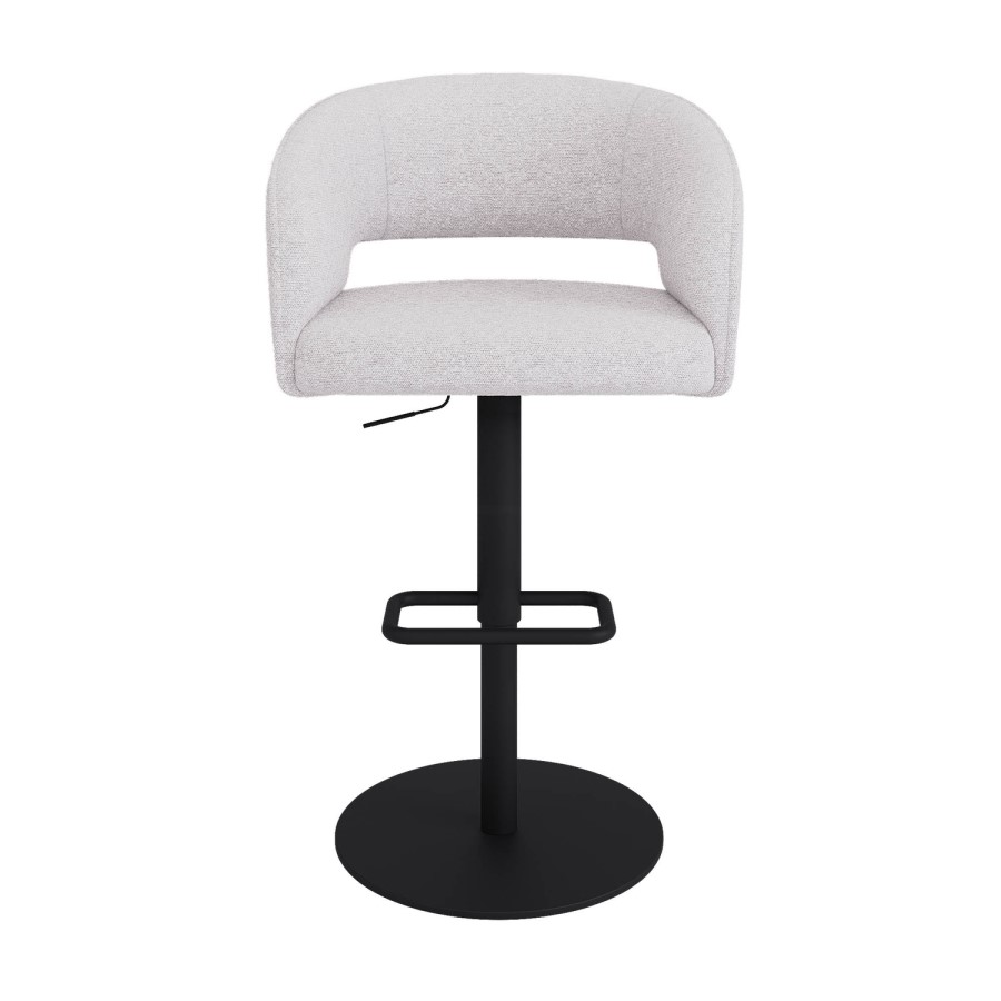 ONLY OPENED - Runa Curved Beige Boucle Adjustable Swivel Barstool with Black Metal Base