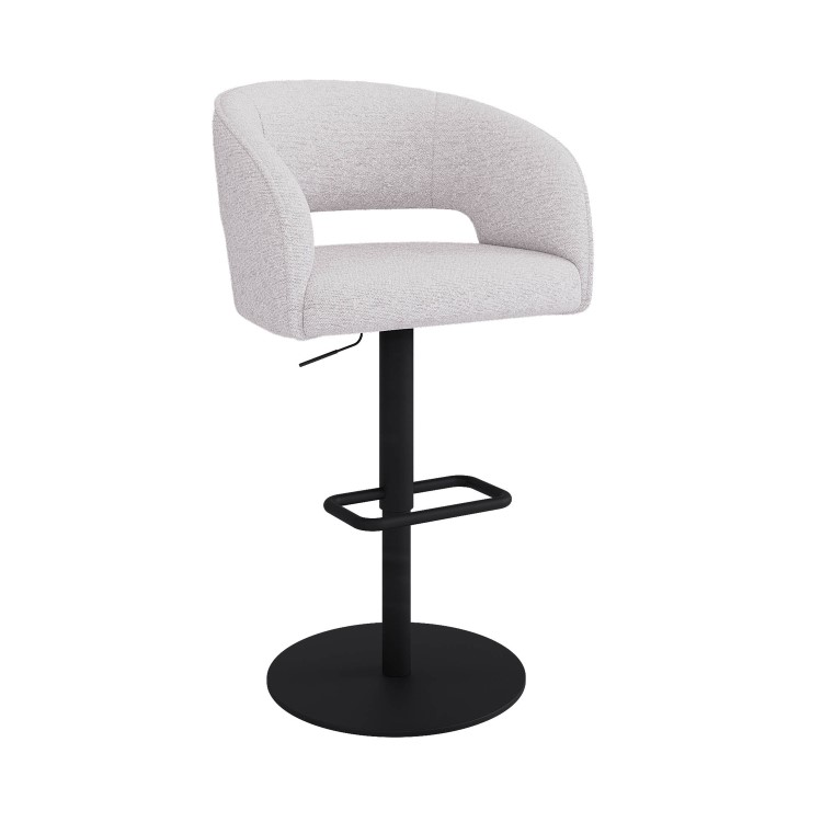 Curved Beige Boucle Adjustable Swivel Barstool with Black Metal Base - Runa