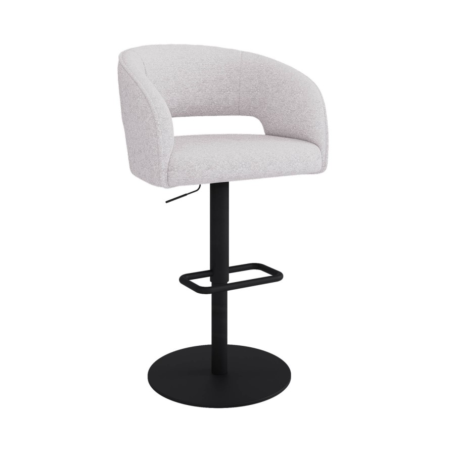 ONLY OPENED - Runa Curved Beige Boucle Adjustable Swivel Barstool with Black Metal Base