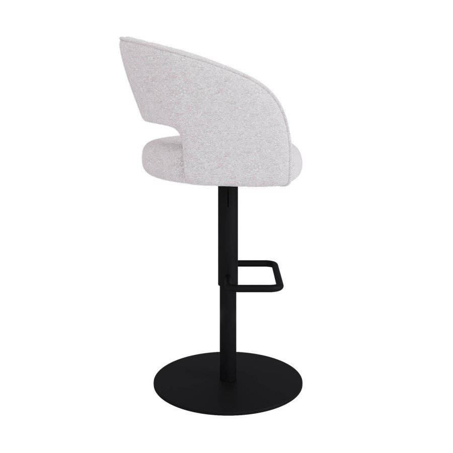 ONLY OPENED - Runa Curved Beige Boucle Adjustable Swivel Barstool with Black Metal Base