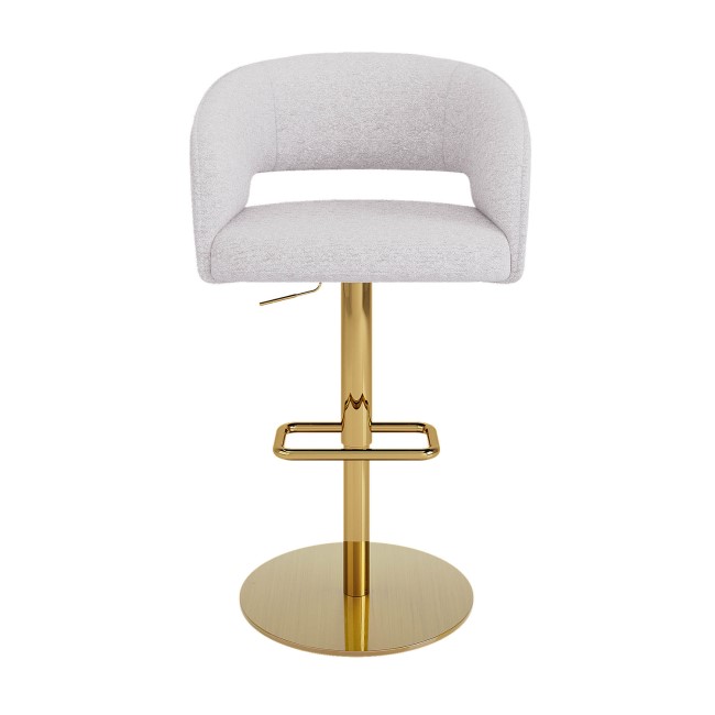 Set of 2 Curved Beige Boucle Adjustable Swivel Barstools with Gold Base - Runa