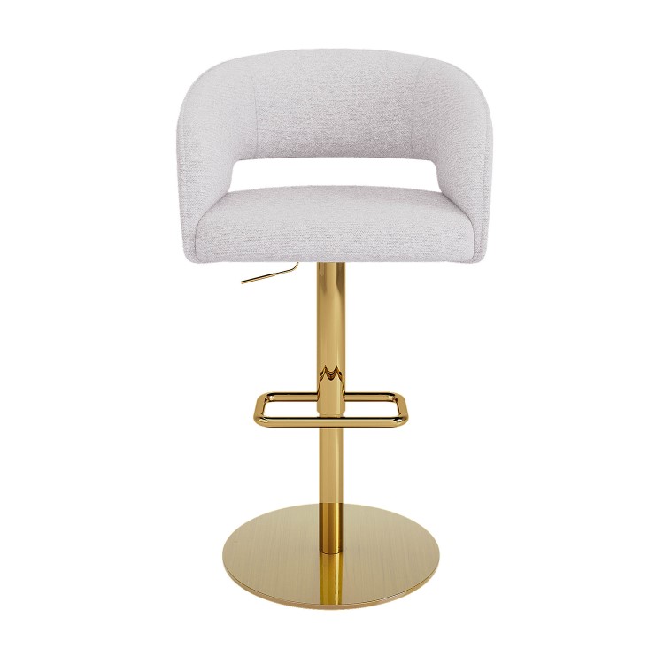 ONLY OPENED - Curved Beige Boucle Adjustable Swivel Barstool with Gold Base - Runa