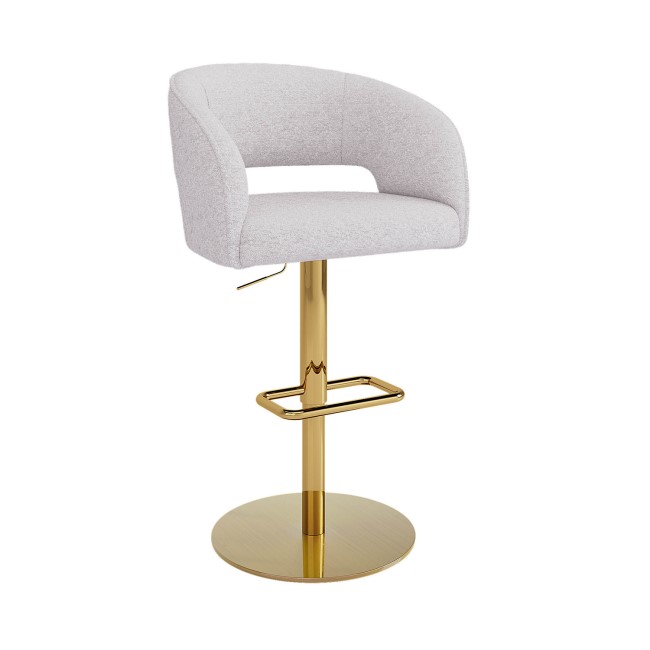 Set of 2 Curved Beige Boucle Adjustable Swivel Barstools with Gold Base - Runa