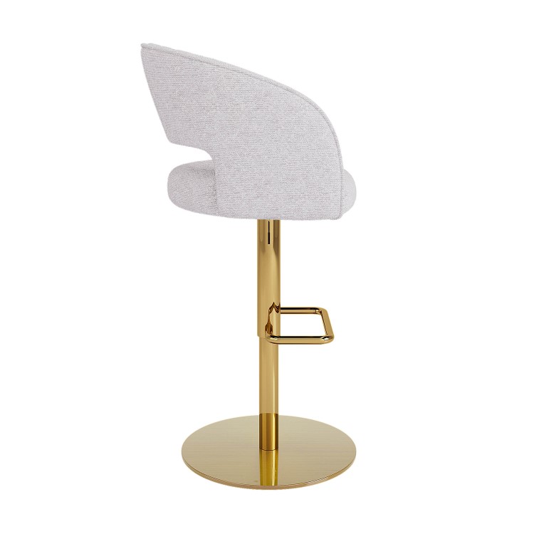 ONLY OPENED - Curved Beige Boucle Adjustable Swivel Barstool with Gold Base - Runa