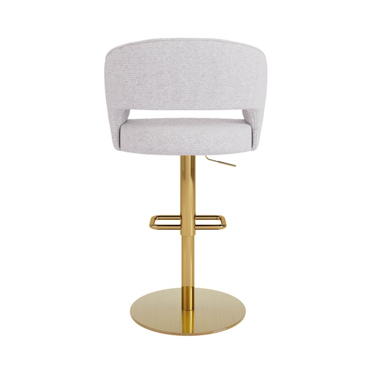 ONLY OPENED - Curved Beige Boucle Adjustable Swivel Barstool with Gold Base - Runa