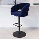A1/RUN011 ONLY OPENED - Curved Navy Blue Upholstered Adjustable Swivel Bar Stool with Black Base - Runa