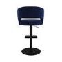 Curved Navy Blue Fabric Adjustable Swivel Barstool with Black Base - Runa