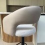 ONLY OPENED - Curved Beige Boucle and Faux Leather Adjustable Swivel Bar Stool with Black Metal Base - Runa