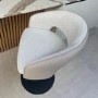 ONLY OPENED - Curved Beige Boucle and Faux Leather Adjustable Swivel Bar Stool with Black Metal Base - Runa