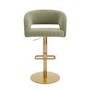 Curved Sage Green Velvet Adjustable Swivel Bar Stool with Gold Metal Base - Runa